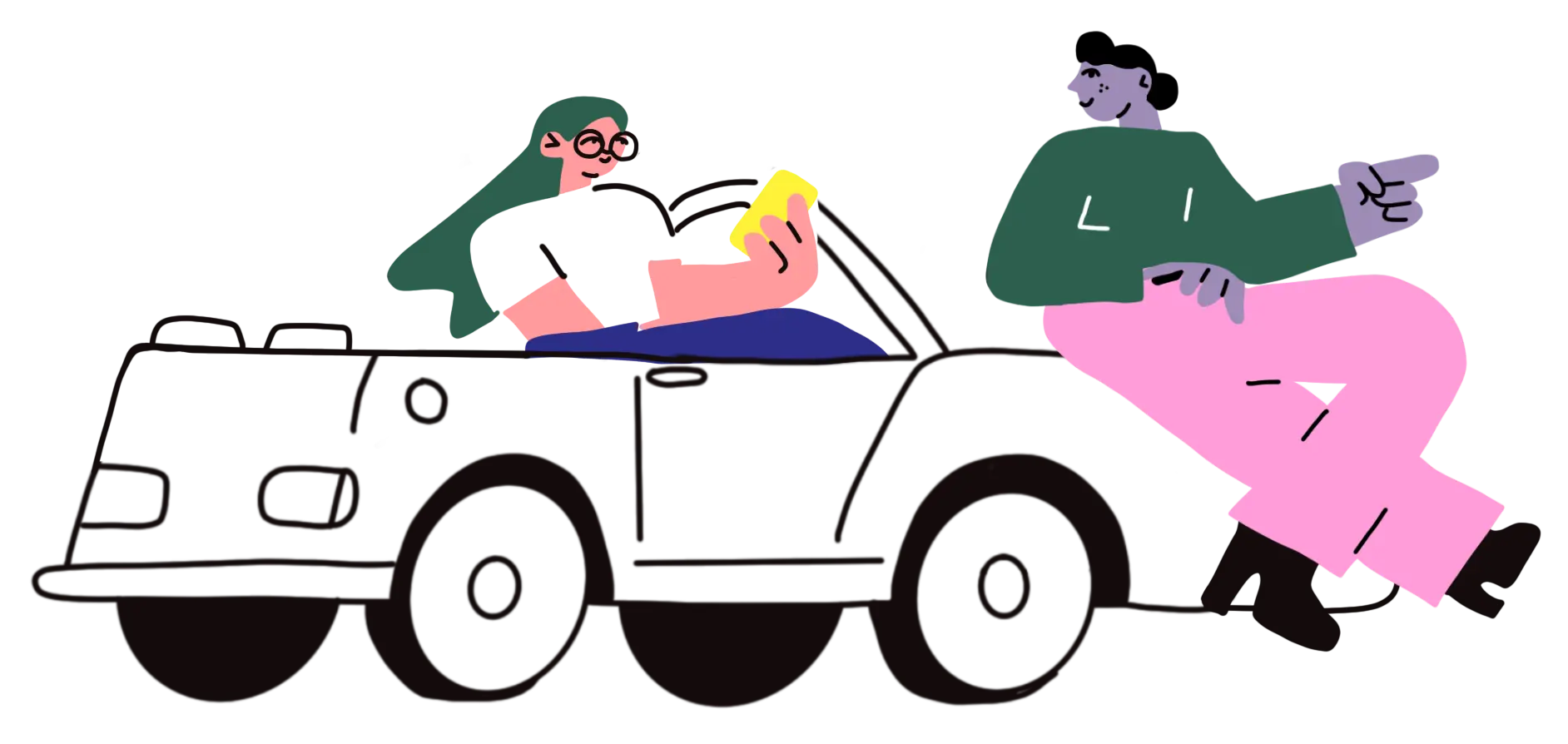 Car with surfboard illustration